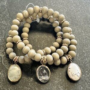 NWT Boutique Gray Wood and Stone Bracelet Stacking Set
